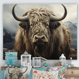 Monochrome Yak Grazing Scene - Yaks Wall Decor