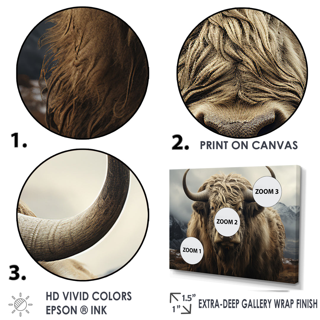 Monochrome Yak Grazing Scene - Yaks Wall Decor