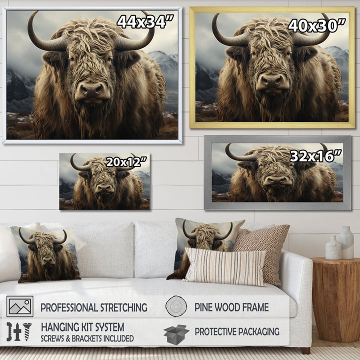 Monochrome Yak Grazing Scene - Yaks Wall Decor