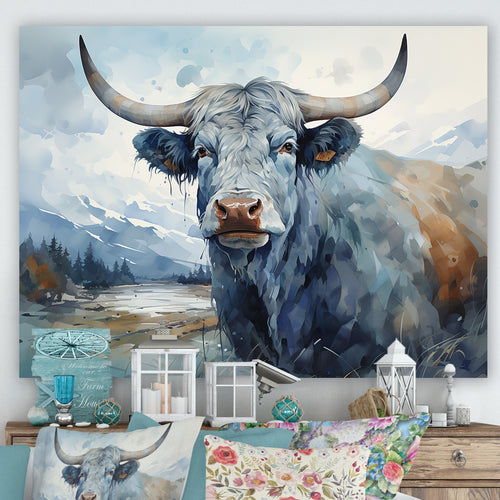 blue and grey yak painting - Yaks Wall Art Prints