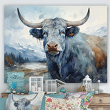 blue and grey yak painting - Yaks Wall Art Prints