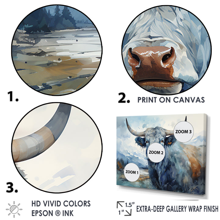 blue and grey yak painting - Yaks Wall Art Prints
