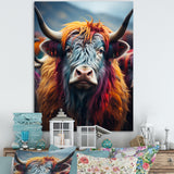 Colorful fur yak portrait - Yaks Large Canvas Wall Art