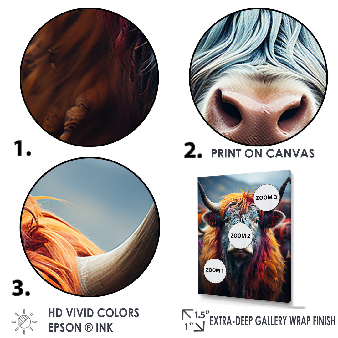 Colorful fur yak portrait - Yaks Large Canvas Wall Art