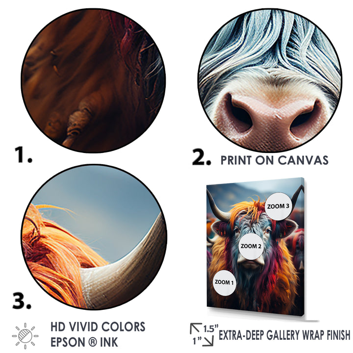 Colorful fur yak portrait - Yaks Large Canvas Wall Art