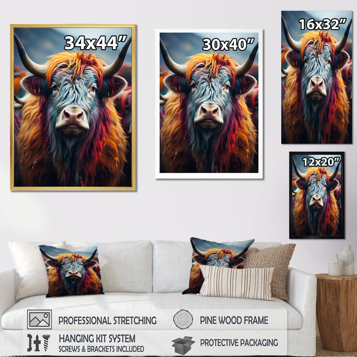 Colorful fur yak portrait - Yaks Large Canvas Wall Art