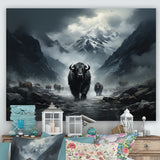 minimalism black Yaks panorama - Black Yaks Wall Art