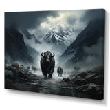 minimalism black Yaks panorama - Black Yaks Wall Art