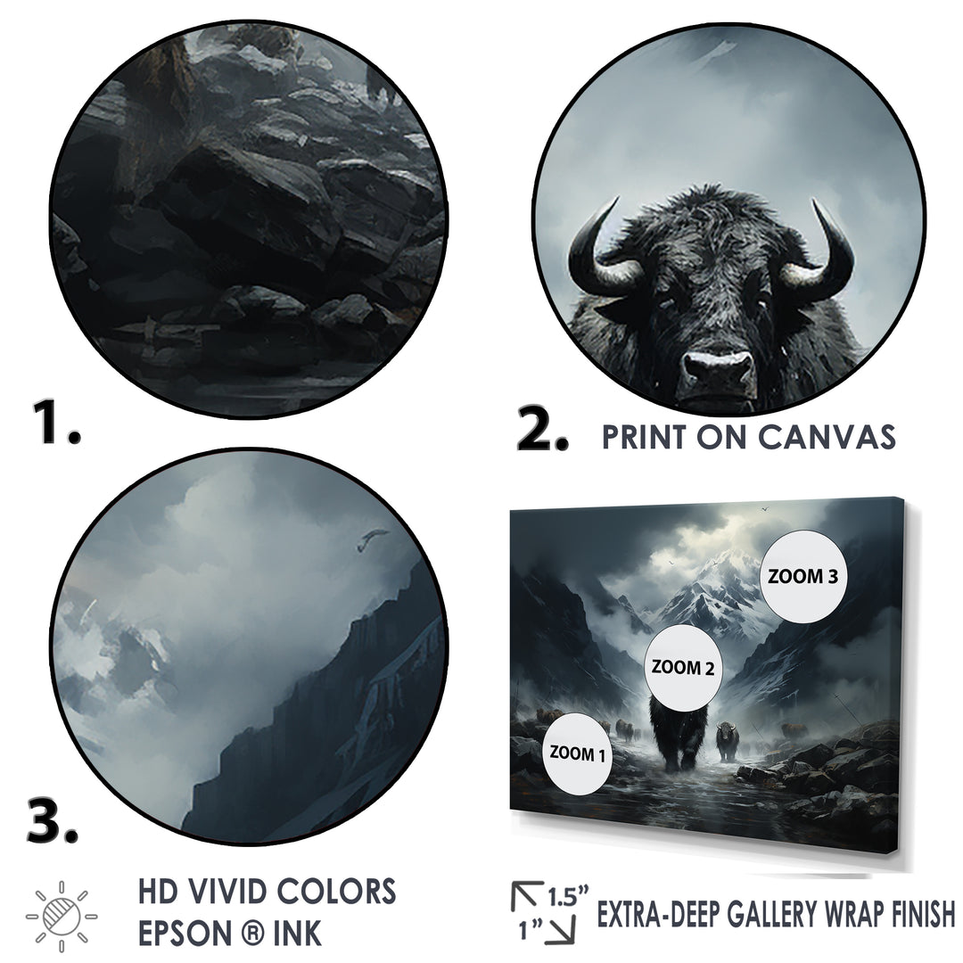 minimalism black Yaks panorama - Black Yaks Wall Art