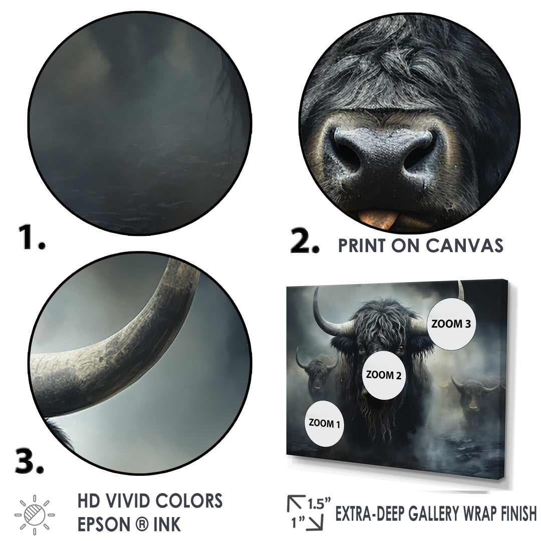 minimalism black Yaks snapshot - Yaks Framed Canvas Art