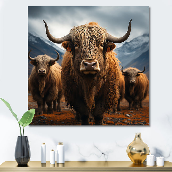 Brown Yaks panorama - Yaks Wall Decor