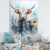 Watercolor Highland Yaks family - Blue Yaks Wall Art
