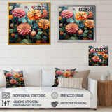 Bold Zinnias flowers - Floral Canvas Wall Art