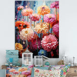 Muted tone Zinnias field - Floral Canvas Wall Art