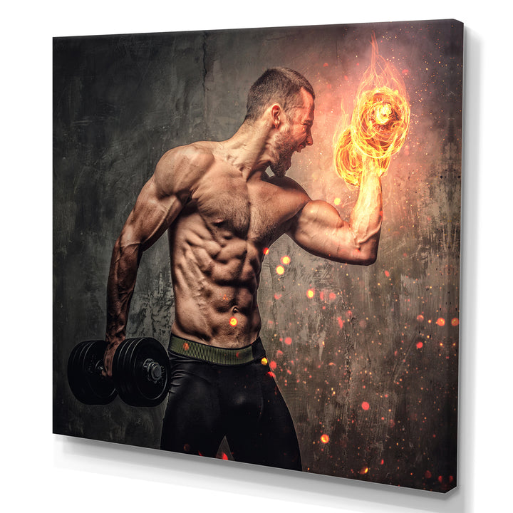 Bodybuilder S Dumbbell On Fire Photo - Aerobic &amp; Bodybuilding Canvas Wall Art