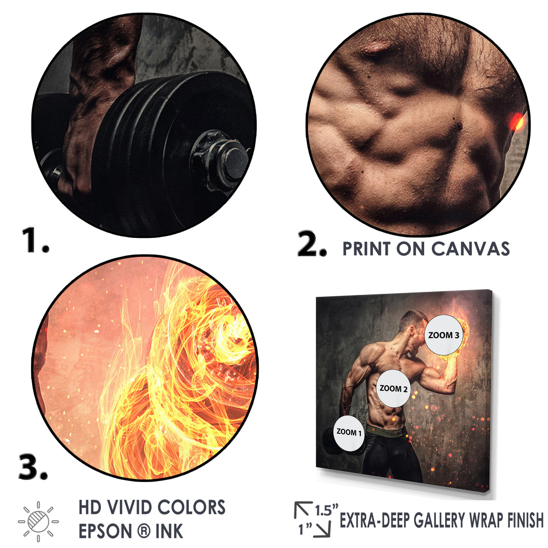 Bodybuilder S Dumbbell On Fire Photo - Aerobic &amp; Bodybuilding Canvas Wall Art