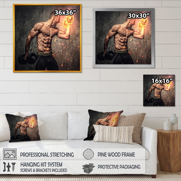 Bodybuilder S Dumbbell On Fire Photo - Aerobic &amp; Bodybuilding Canvas Wall Art