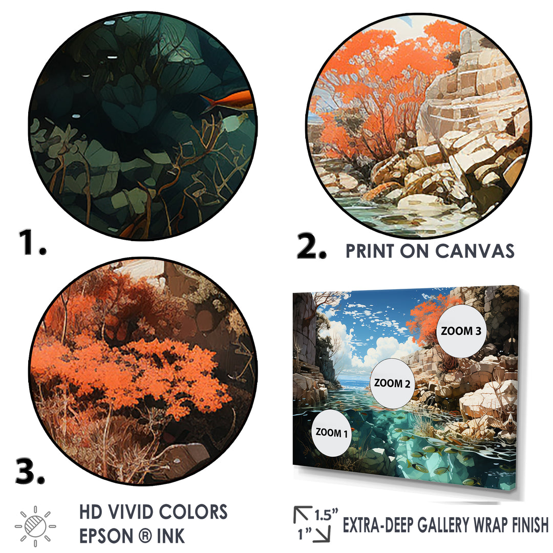 Corals and Coral Patchwork landscape - Coral Canvas Wall Art