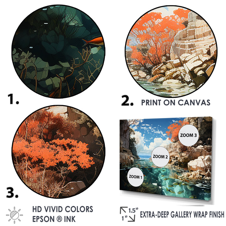 Corals and Coral Patchwork landscape - Coral Canvas Wall Art