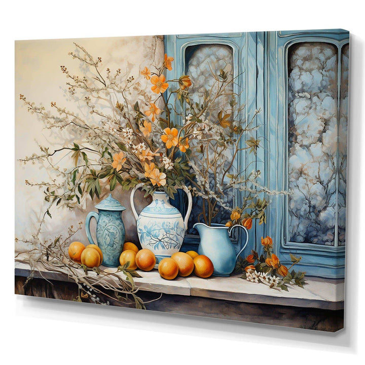 Flower vase oranges country Farmhouse - Floral Canvas Wall Art
