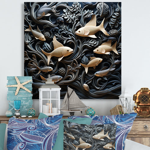 fish in the Sea collage in black - Fish Wall Art Prints