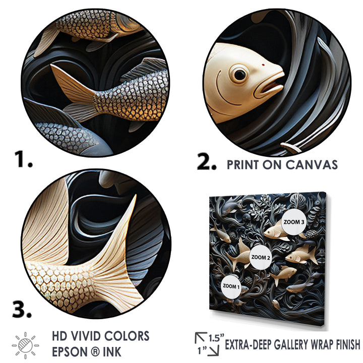 fish in the Sea collage in black - Fish Wall Art Prints