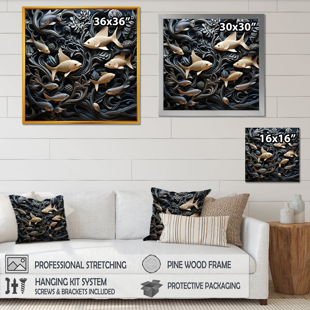 fish in the Sea collage in black - Fish Wall Art Prints