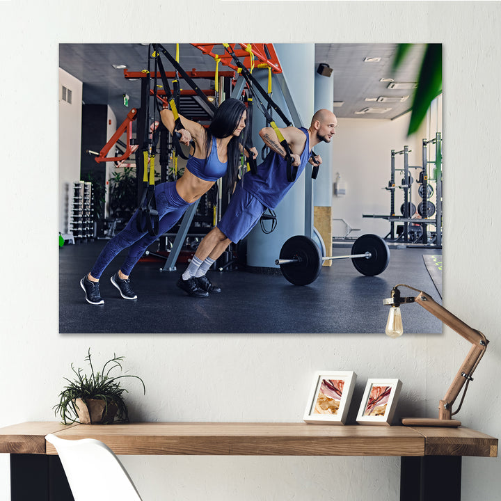Athletic Couple Robes Gym Training - Aerobic &amp; Bodybuilding Canvas Wall Art