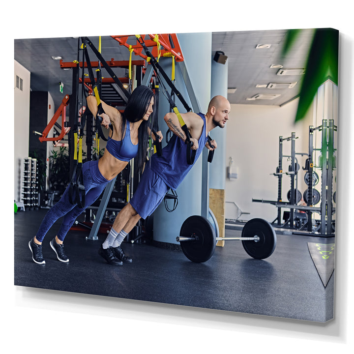 Athletic Couple Robes Gym Training - Aerobic &amp; Bodybuilding Canvas Wall Art