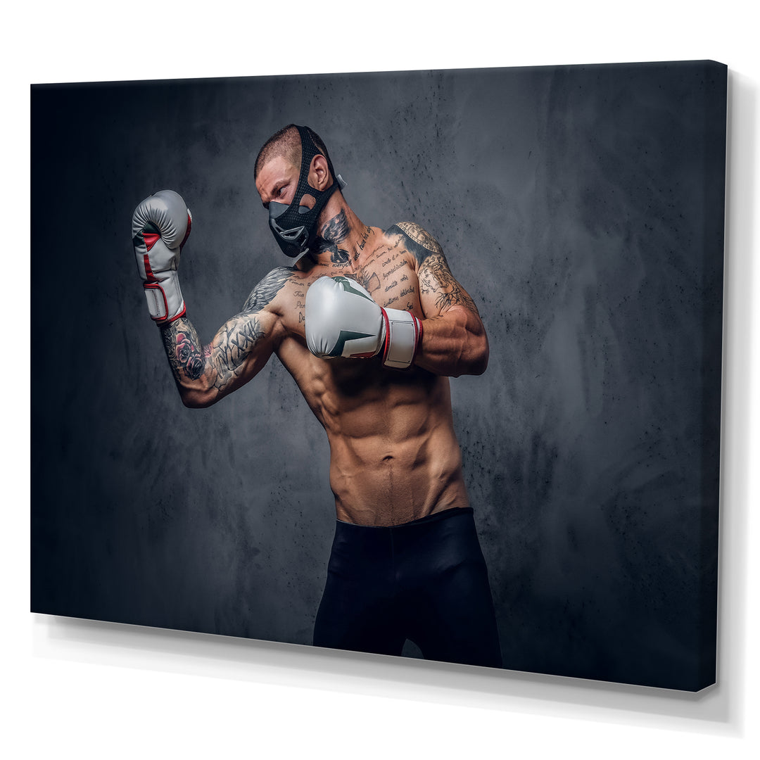 Masked Martial Art Tattooed Fighter - Sport Boxer Canvas Wall Art