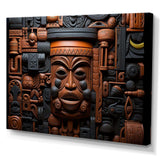 Brown and black African Kuba Patterns Mask - People Canvas Wall Art