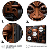 Brown and black African Kuba Patterns Mask - People Canvas Wall Art