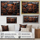 Brown and black African Kuba Patterns Mask - People Canvas Wall Art