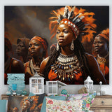 Brown African Zulu Festive Revelry - People Canvas Wall Art