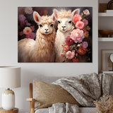 Fluffy Alpacas Floral Portrait - Alpaca Canvas Wall Art