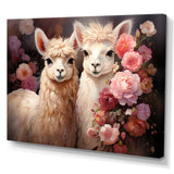 Fluffy Alpacas Floral Portrait - Alpaca Canvas Wall Art
