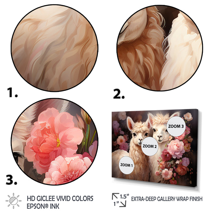Fluffy Alpacas Floral Portrait - Alpaca Canvas Wall Art