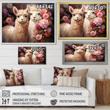 Fluffy Alpacas Floral Portrait - Alpaca Canvas Wall Art