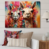 Colorful fluffy Alpacas Floral Portrait - Alpaca Wall Decor