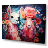 Pink fluffy Alpacas Floral Portrait - Alpaca Wall Decor