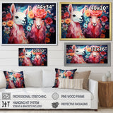 Pink fluffy Alpacas Floral Portrait - Alpaca Wall Decor