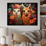 Orange fluffy Alpacas Floral Portrait - Alpaca Wall Art Prints