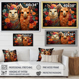 Orange fluffy Alpacas Floral Portrait - Alpaca Wall Art Prints