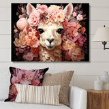 Pink flower crown Alpaca Portrait - Alpaca Large Canvas Wall Art