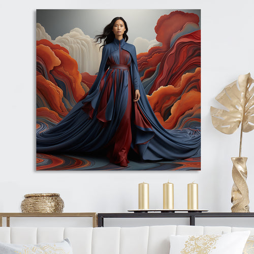 Blue Glamour on the Red Carpet woman portrait - Raven Canvas Wall Art