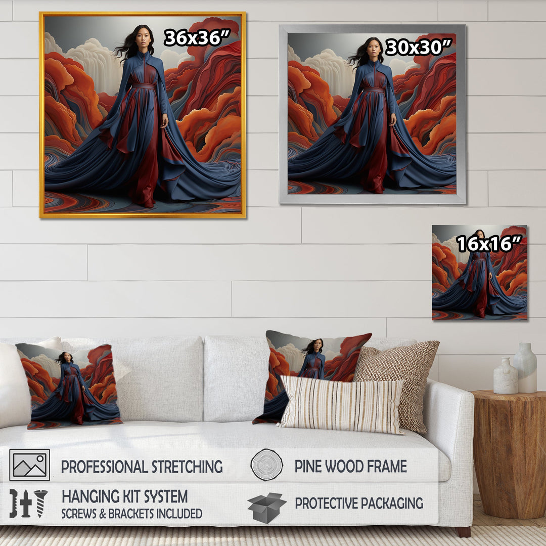 Blue Glamour on the Red Carpet woman portrait - Raven Canvas Wall Art