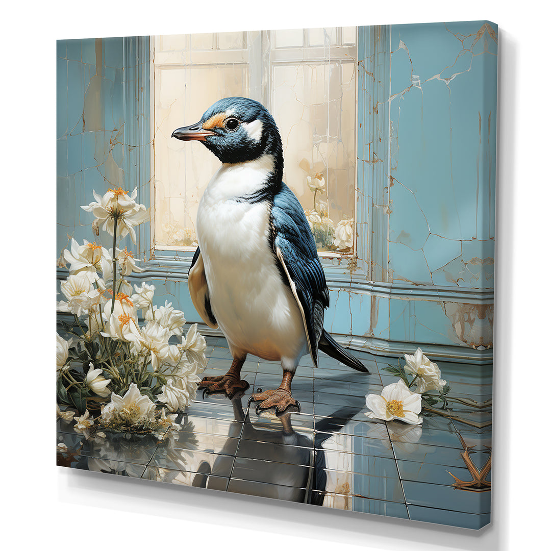 White Penguin floral Parade - Raven Canvas Wall Art