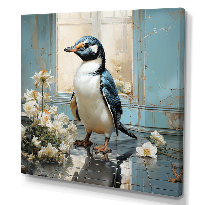 White Penguin floral Parade - Raven Canvas Wall Art