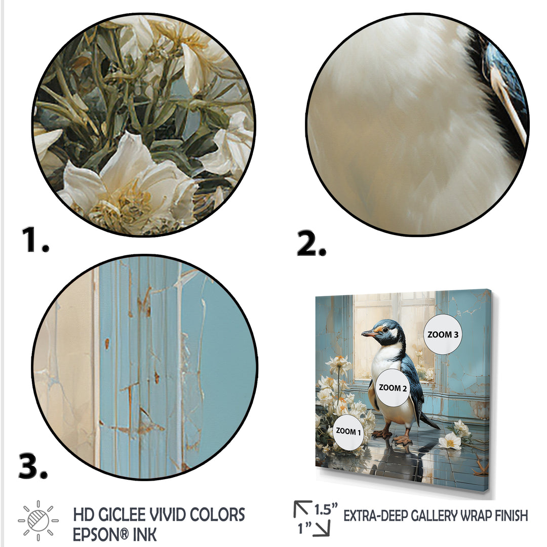 White Penguin floral Parade - Raven Canvas Wall Art