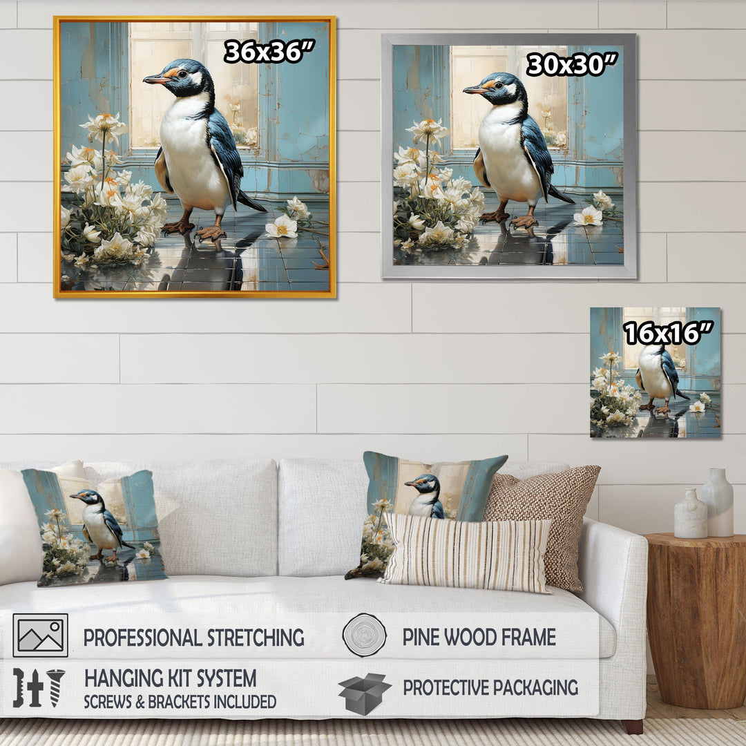 White Penguin floral Parade - Raven Canvas Wall Art